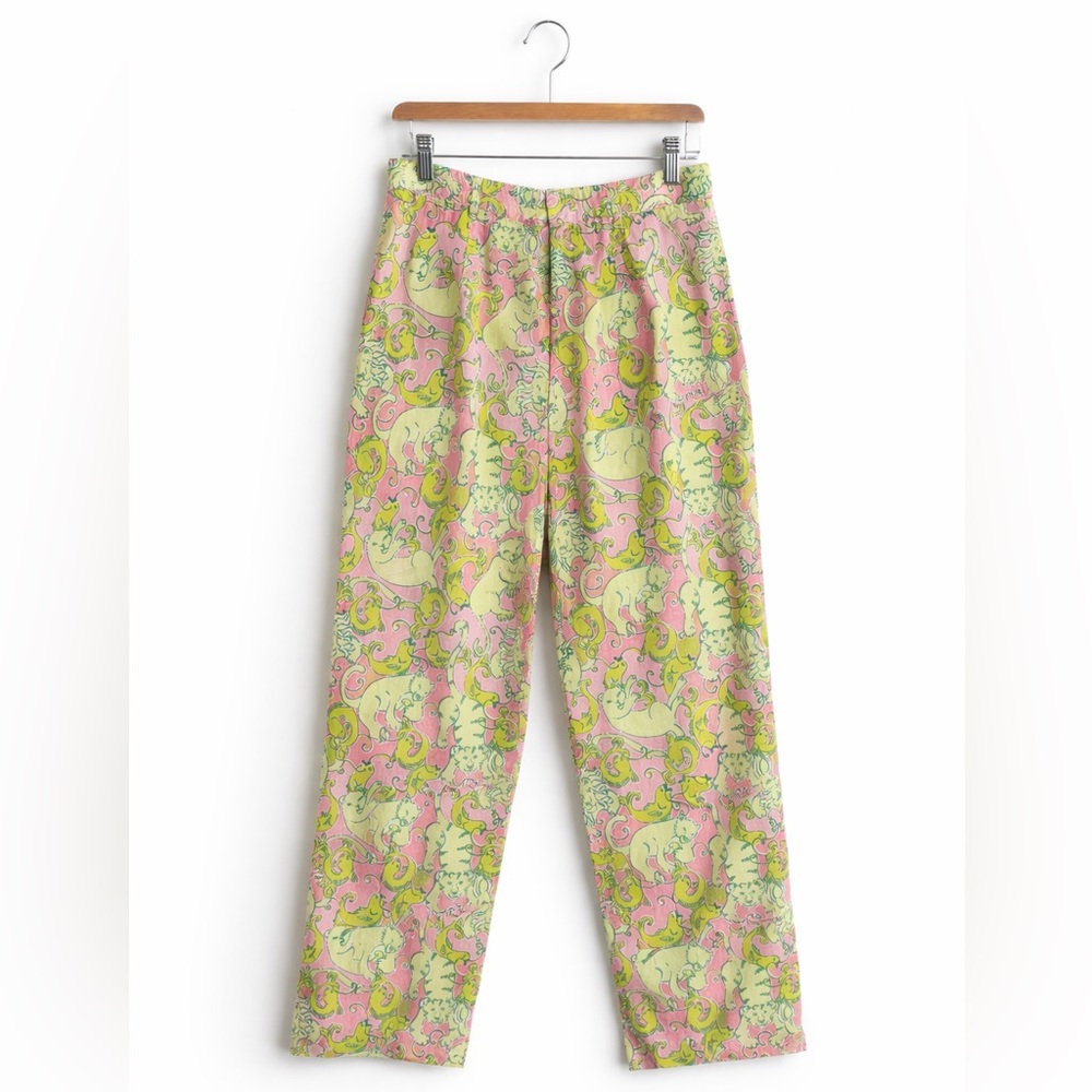 Vintage Lilly Pulitzer Fried Catfish Pants Pink Green Novelty Print Size 30*